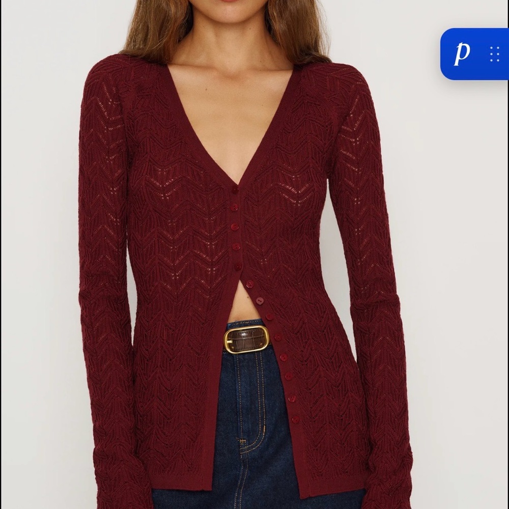 Reformation Sutton Regenerative Merino Open Knit Sweater - Chianti Red